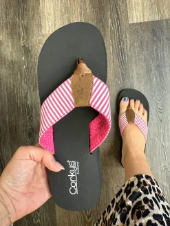 Summer Break by Corkys - Pink White Stripe