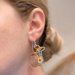 Sunflower Enamel Cowboy Dangle Earrings