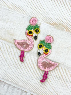 Sunny Days Flamingo Beaded Dangle Earrings