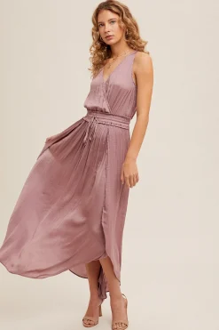 Surplice Neck Satin Maxi Dress by Mystree