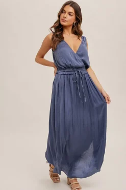 Surplice Neck Satin Maxi Dress by Mystree