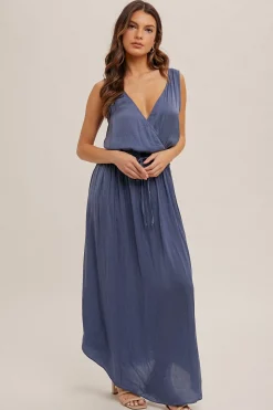Surplice Neck Satin Maxi Dress by Mystree