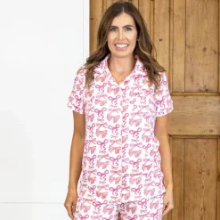Sutton Bow Short Sleeve Button Up Sleep Shirt