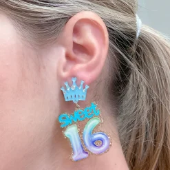 'Sweet 16' Birthday Balloon Dangle Earrings - Blue & Purple