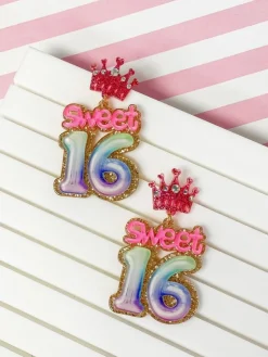 'Sweet 16' Birthday Balloon Dangle Earrings - Pink & Purple
