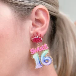 'Sweet 16' Birthday Balloon Dangle Earrings - Pink & Purple