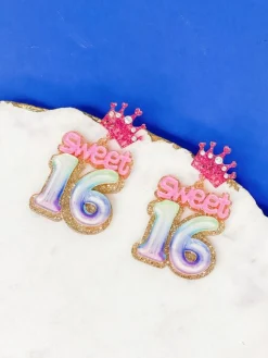 'Sweet 16' Birthday Balloon Dangle Earrings - Pink & Purple