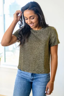 Sweetly Twinkle Short Sleeve Knit Top In Black