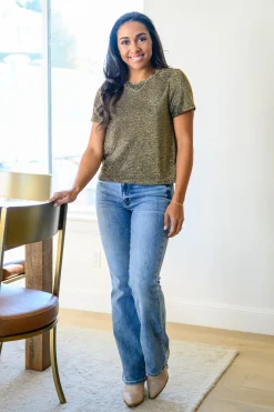 Sweetly Twinkle Short Sleeve Knit Top In Black