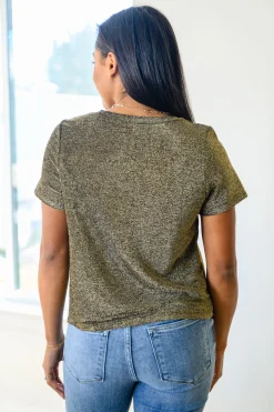 Sweetly Twinkle Short Sleeve Knit Top In Black