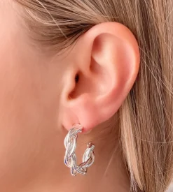 Tailored Twisted Hoop Earrings - Silver