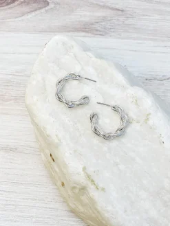 Tailored Twisted Hoop Earrings - Silver