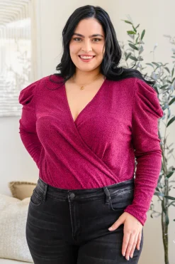 Take Me Out Faux Wrap Bodysuit In Magenta