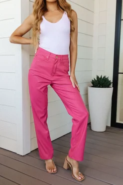 Tanya Control Top Faux Leather Pants in Hot Pink by Judy Blue