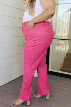 Tanya Control Top Faux Leather Pants in Hot Pink by Judy Blue
