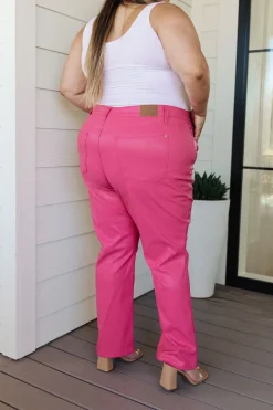 Tanya Control Top Faux Leather Pants in Hot Pink by Judy Blue