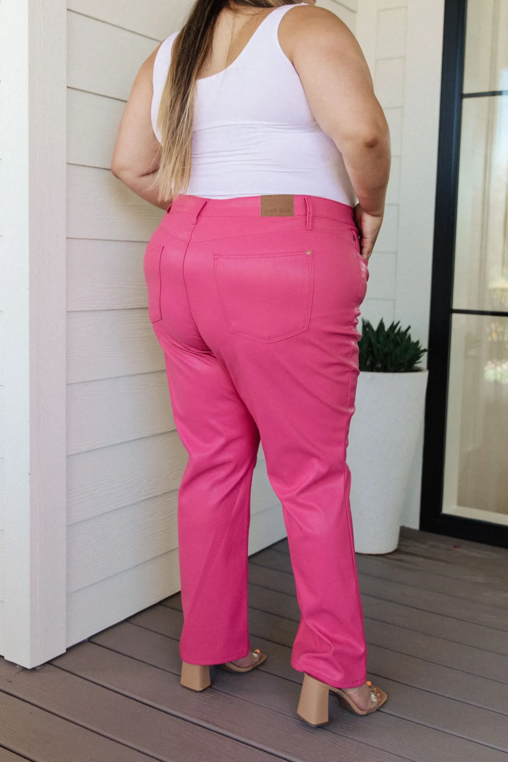 Tanya Control Top Faux Leather Pants in Hot Pink by Judy Blue