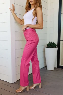 Tanya Control Top Faux Leather Pants in Hot Pink by Judy Blue
