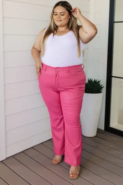 Tanya Control Top Faux Leather Pants in Hot Pink by Judy Blue