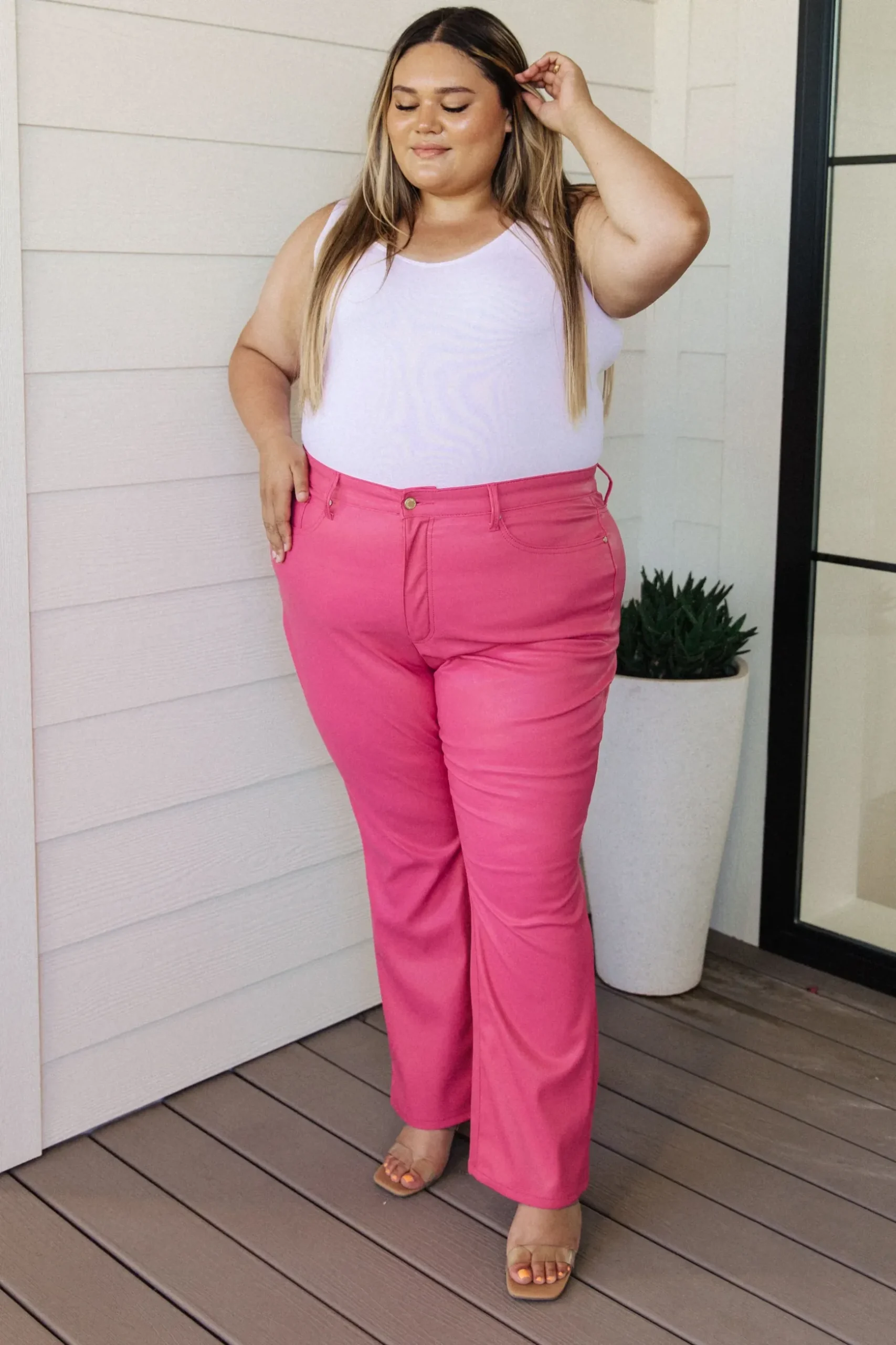 Tanya Control Top Faux Leather Pants in Hot Pink by Judy Blue