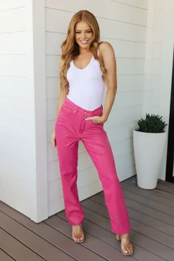 Tanya Control Top Faux Leather Pants in Hot Pink by Judy Blue