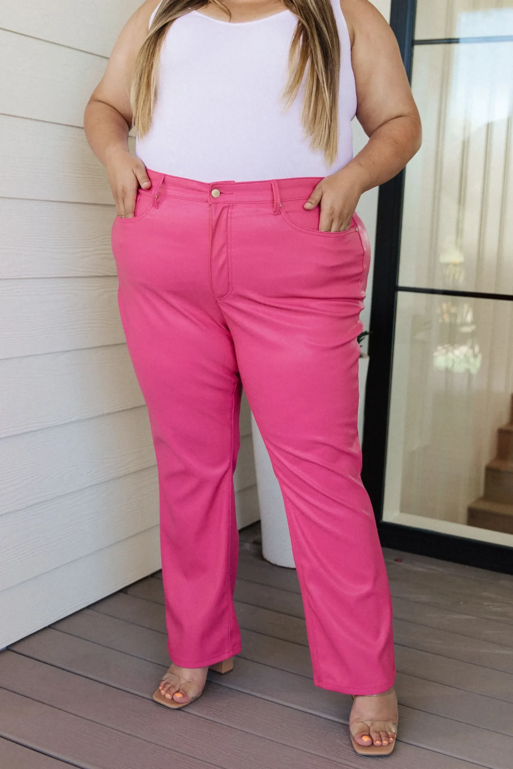 Tanya Control Top Faux Leather Pants in Hot Pink by Judy Blue