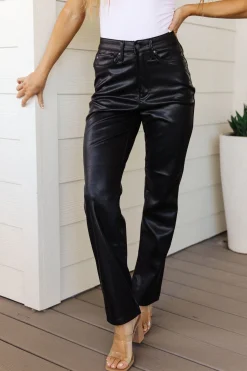 Tanya Control Top Faux Leather Pants in Black by Judy Blue