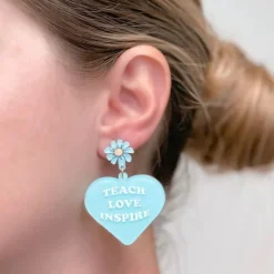 'Teach Love Inspire' Heart Dangle Earrings - Blue