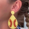 Teardrop Beaded Softball Dangle Earrings