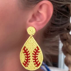 Teardrop Beaded Softball Dangle Earrings