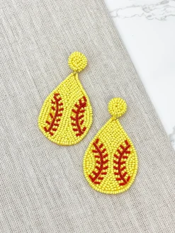 Teardrop Beaded Softball Dangle Earrings