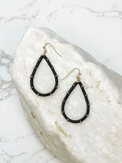 Teardrop Threaded Dangle Earrings - Black