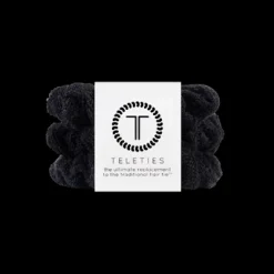 Teleties Terry Cloth Scrunchies - Large Band Pack of 3 - Jet Black