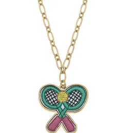 Tennis Racket Patch Pendant Necklace