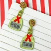 Tequila Bottle Seed Bead Dangle Earrings - Yellow