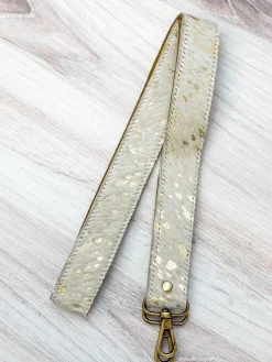 Textured Cowhide Purse Strap - Beige & Gold