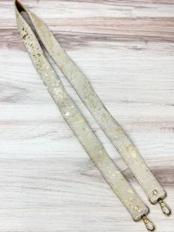 Textured Cowhide Purse Strap - Beige & Gold