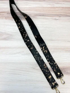 Textured Cowhide Purse Strap - Black & Rose Gold