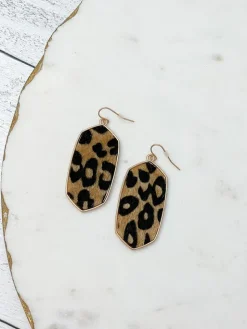 Textured Leopard Gold Drop Earrings