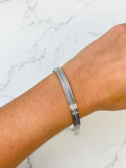 Textured Metal Cuff Bracelet - Silver