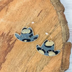 Textured Rodeo Hat Dangle Earrings - Gray