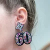 60th Birthday Glitter & Rhinestone Dangle Earrings