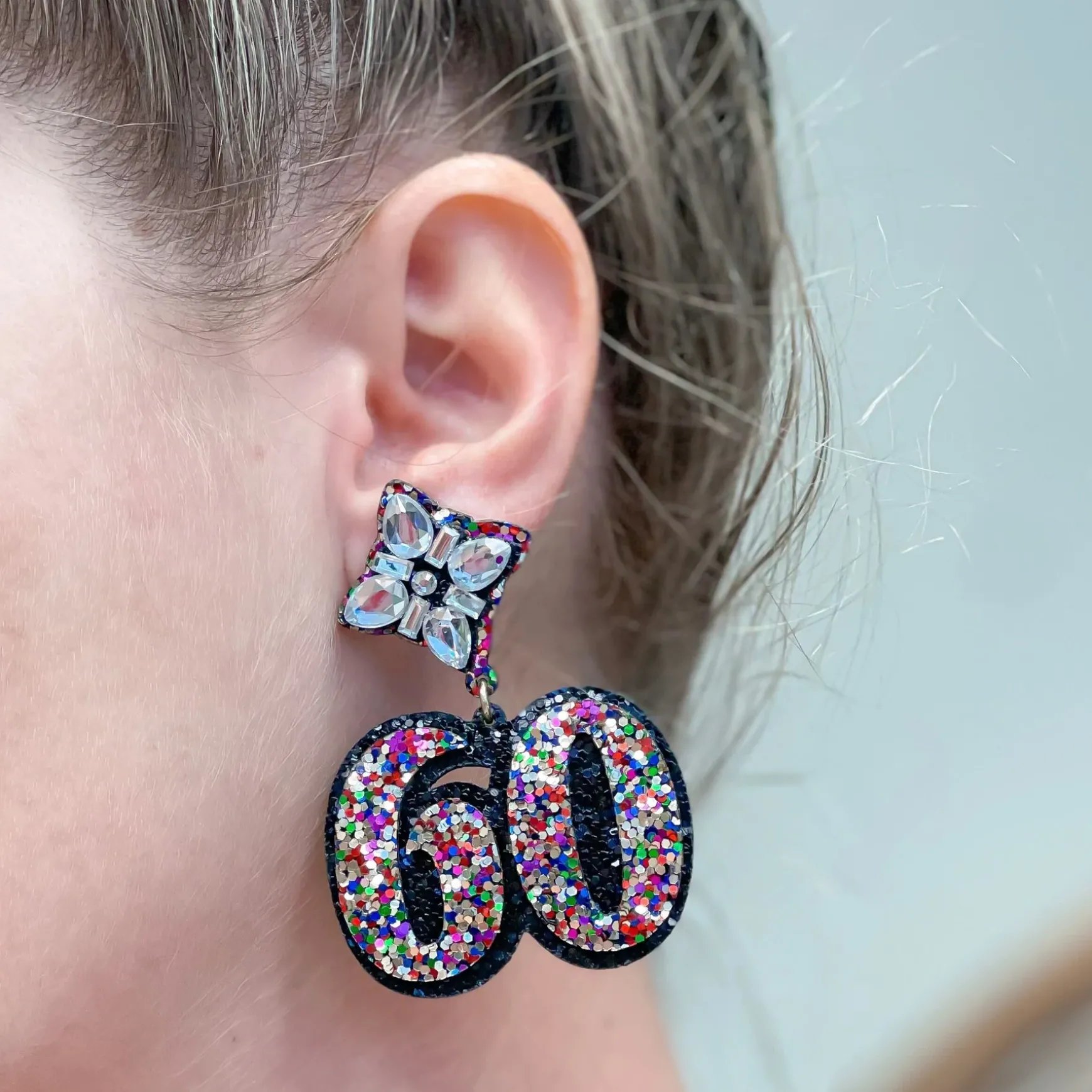 60th Birthday Glitter & Rhinestone Dangle Earrings