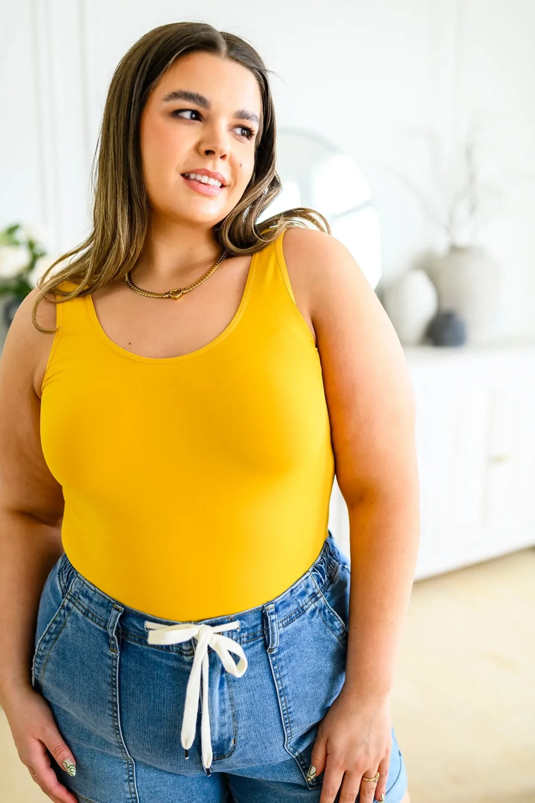 The Basics Reversible Longline Tank in Mustard - 4/8