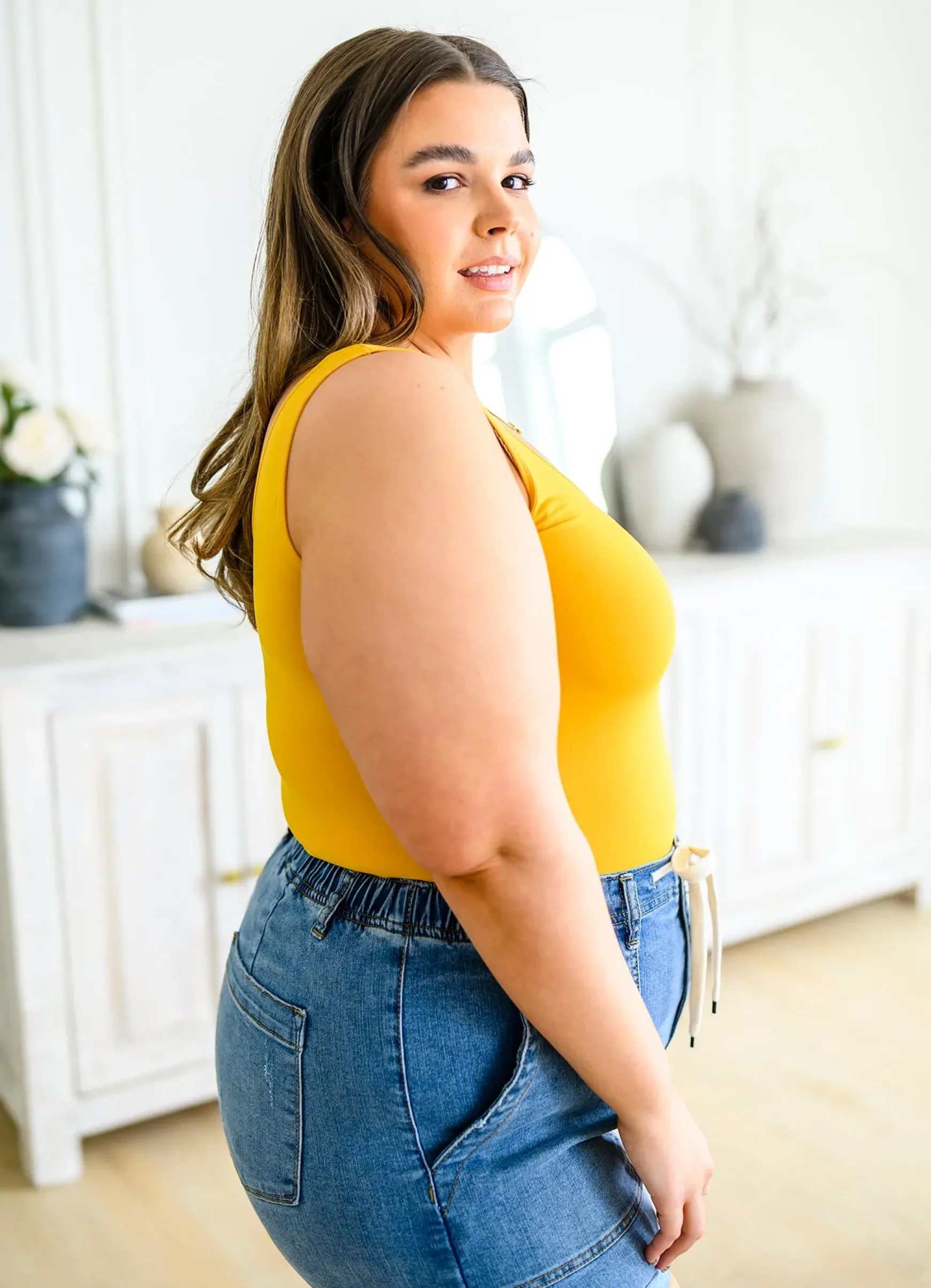 The Basics Reversible Longline Tank in Mustard - 4/8