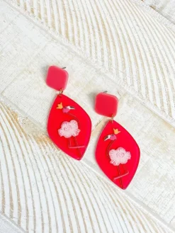 'The Queen Flamingo' Printed Dangle Earrings - Pink