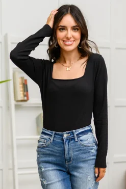 The Trisha Textured Square Neck Bodysuit in Black