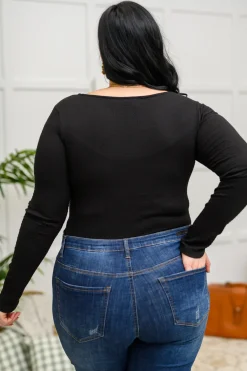 The Trisha Textured Square Neck Bodysuit in Black