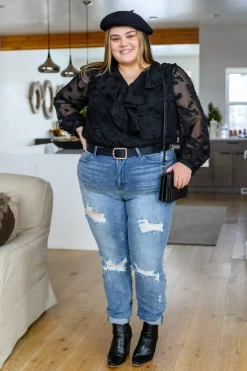 Think Of Me Ruffle Long Sleeve Bodysuit in Black