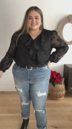 Think Of Me Ruffle Long Sleeve Bodysuit in Black